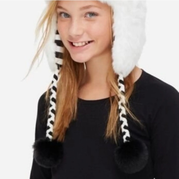 Justice Girls Panda Faux Fur Earflap Beanie Hat - Picture 6 of 6